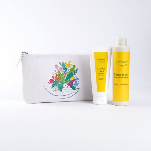 Kit “Agrumi per Doccia & Mani” con beauty pochette green