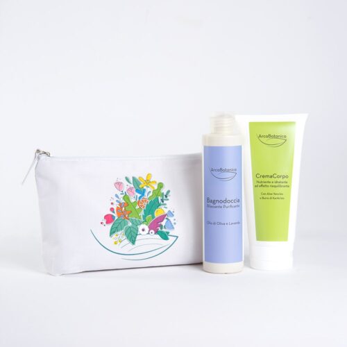 Kit “Relax e pelle di velluto” con beauty pochette green