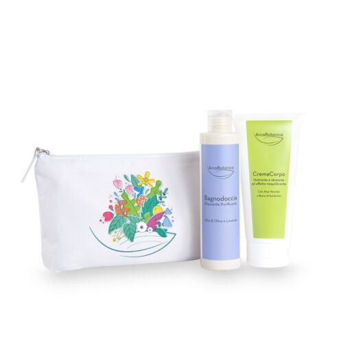 Kit "Relax e pelle di velluto" con beauty pochette green