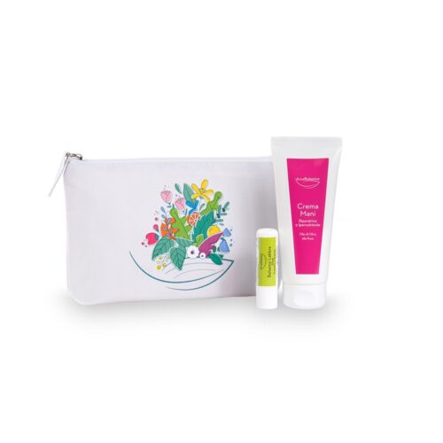 Kit "Rosa & Aloe per Mani e Labbra perfette" con beauty pochette green
