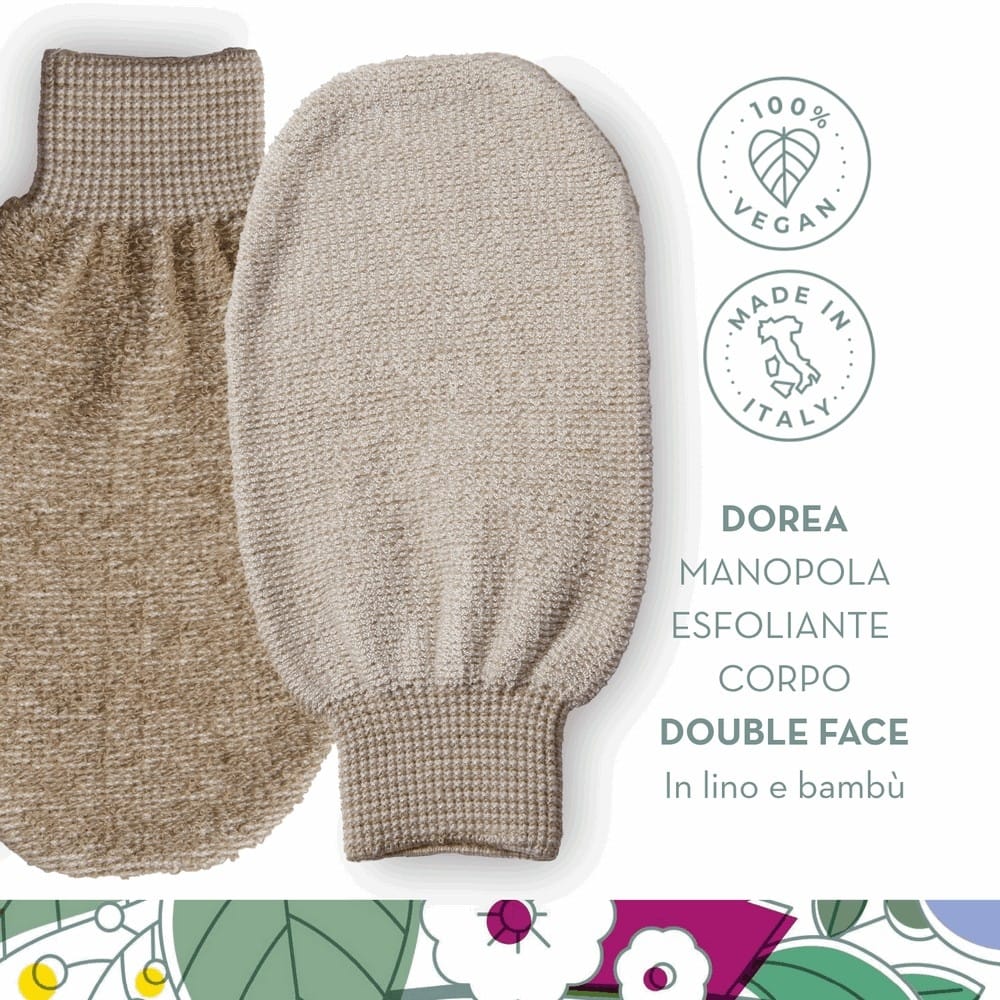 Manopola double face Esfoliante e Detergente Corpo DOREA - in Lino e Bambù - immagine 5